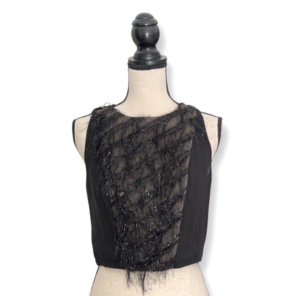 Chanel black metallic fringe cropped top size 40